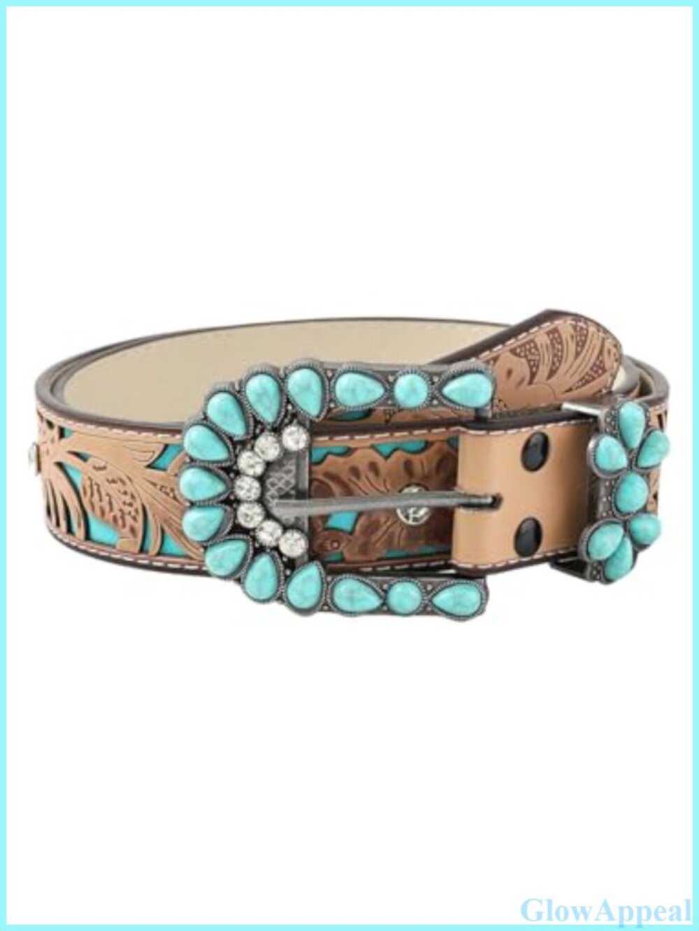 Western Turquoise Beaded Cowgirl Belt Synthetic Leather Adjustable Buckle